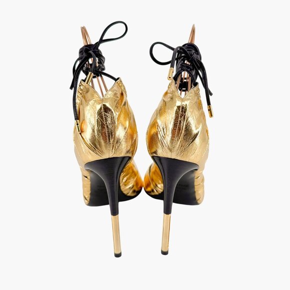 Tom Ford Stardust Lace Up Heels EU 41 US 9 Metallic Gold Foil Leather Tie Shoe - Picture 8 of 16